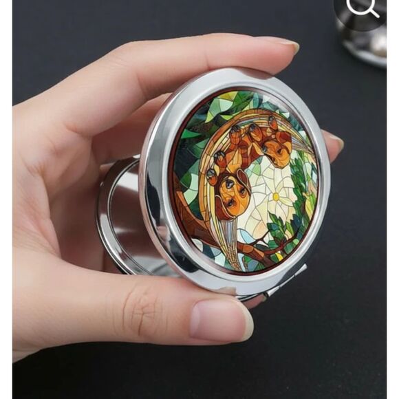 Dachshund Hammock Stained Glass Style Compact Mirror Round Makeup Mirror 2.76” - Picture 2 of 4